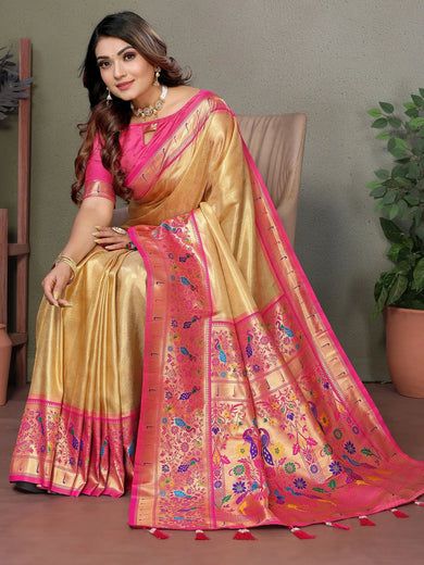 Attractive Yellow Zari Weaving Banarasi Silk Traditional Saree